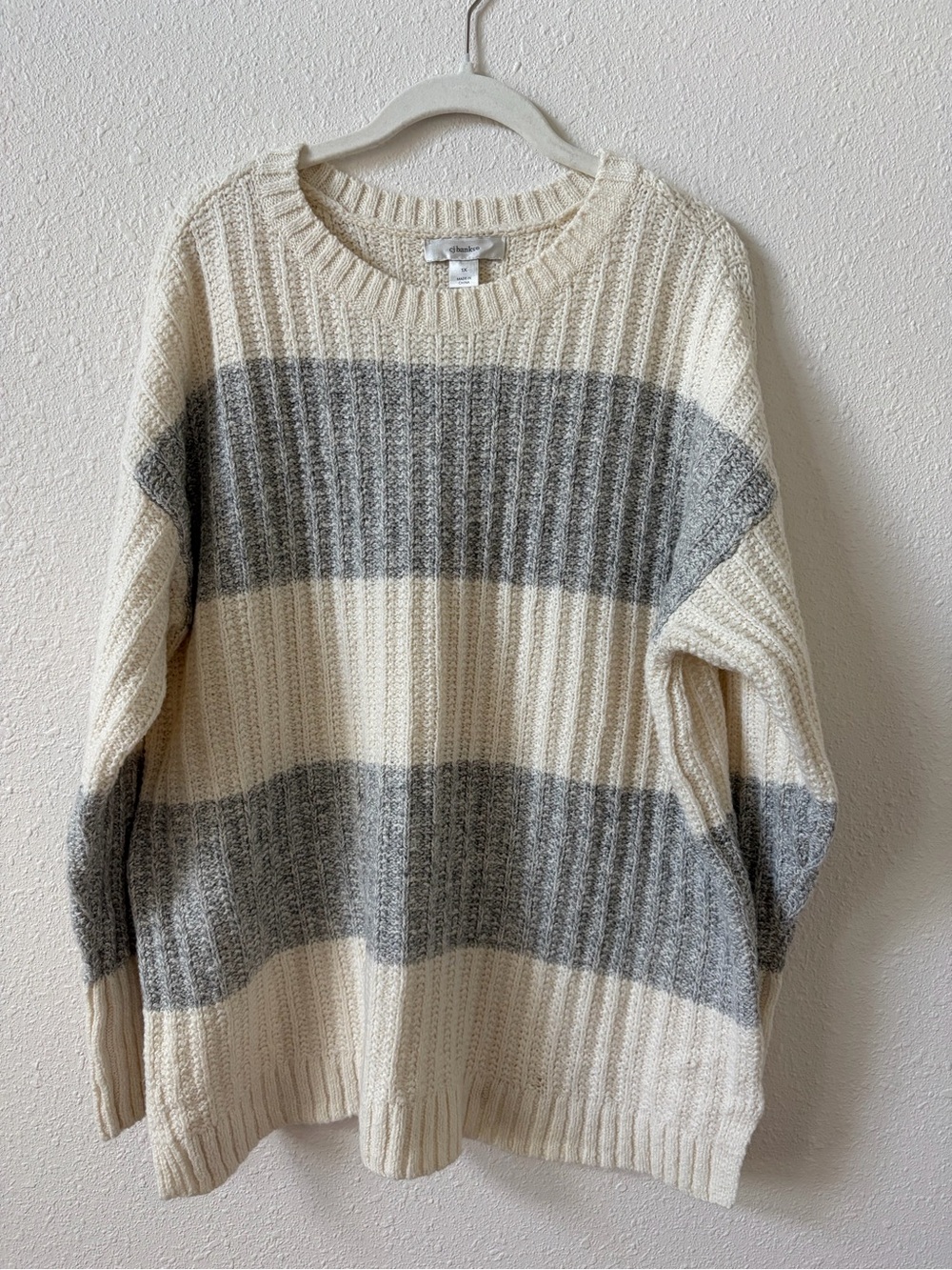 CJ Banks Striped Sweater Gray Winter White Size 1X Knit